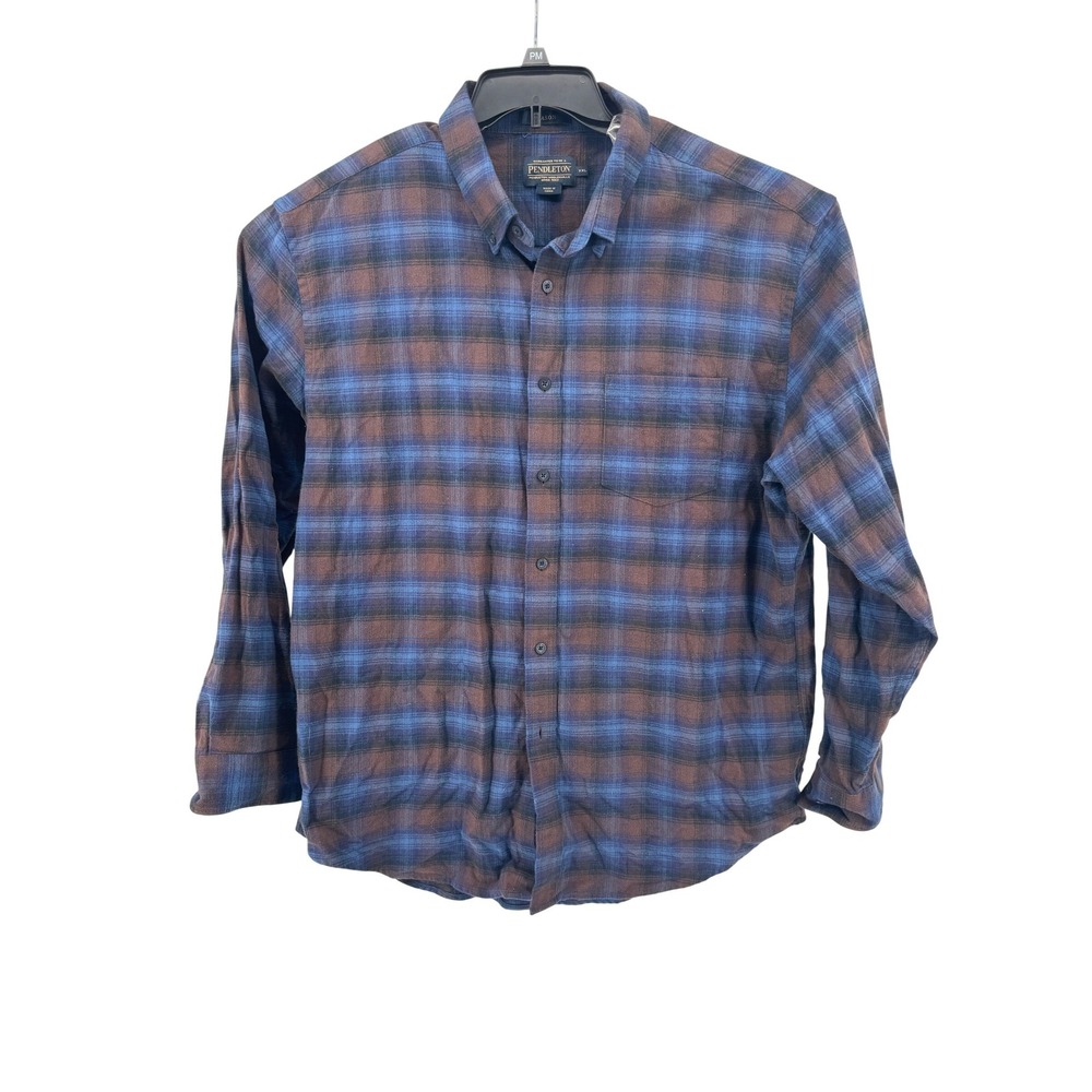 Pendleton Mason‎ Flannel Shirt Mens XXL Blue Brown Plaid Cotton Long Sleeve